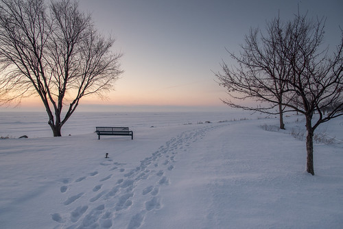 park winter sky lake snow cold wisconsin sunrise landscape dawn footprints trail oshkosh lakewinnebago