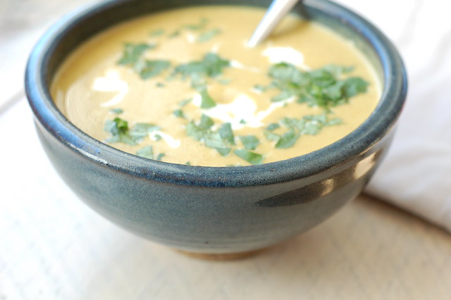 Roasted curried cauliflower soup with coconut milk by Eve Fox, The Garden of Eating, copyright 2016