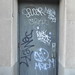 Spray painted graffiti door in the city of Detroit, Michigan, USA