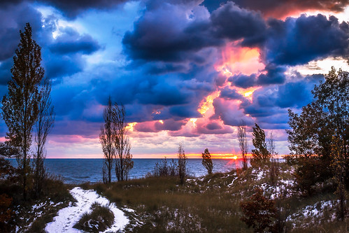 sunset sky cloud snow nature beauty landscape path pastel lakemichigan lakeshore burst