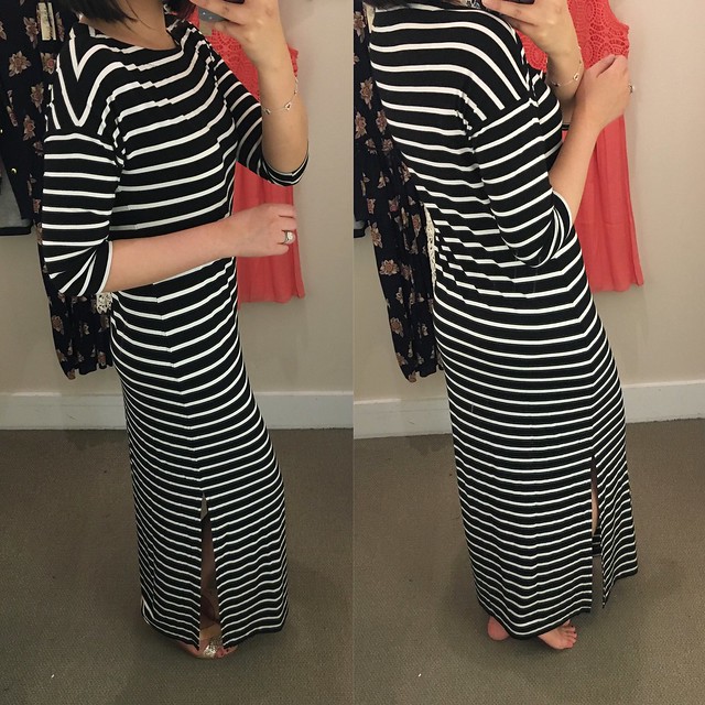 LOFT Striped 3/4 Sleeve Maxi Dress, size XXSP