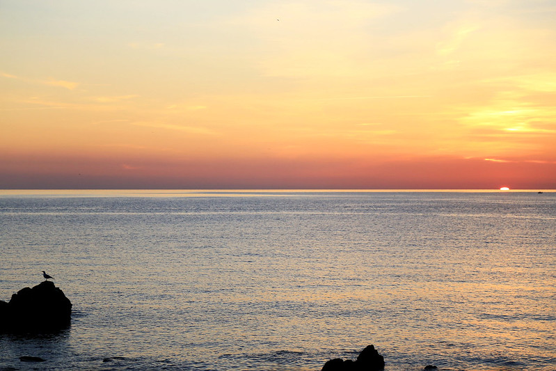 camogli coucher de soleil sur la mer