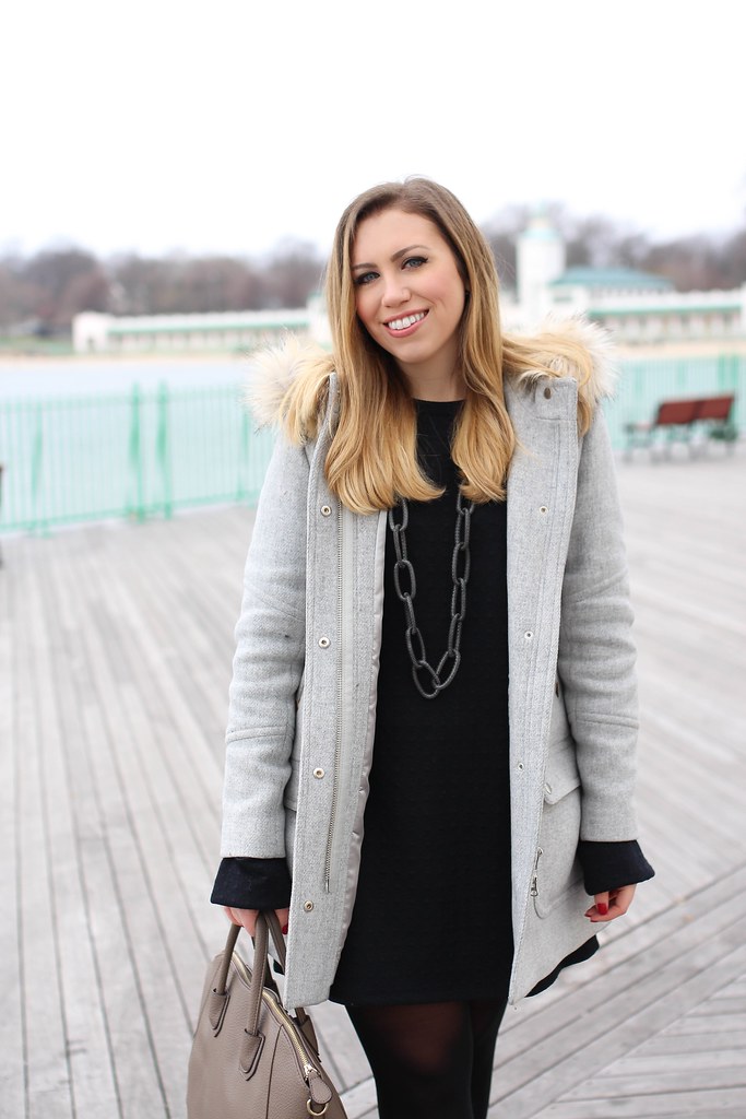Back in Black | Sweater Dress and J.Crew Chataeu Parka