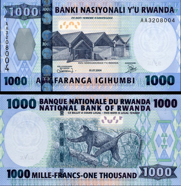 1000 Frankov Rwanda 2004, P31a UNC