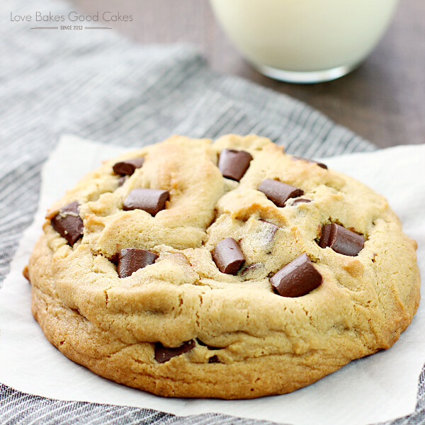Giant Peanut Butter Cookie with Chocolate Chunks close up.