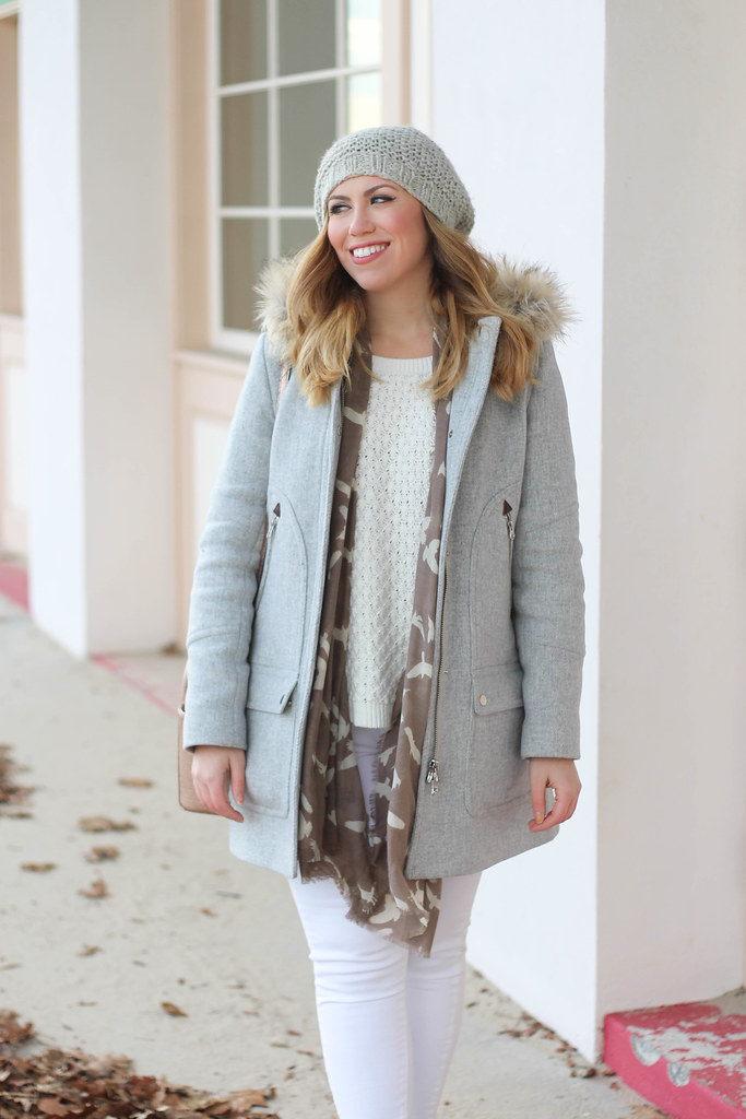 Casual Bundled Up Winter White Outfit with J.Crew Chateau Parka