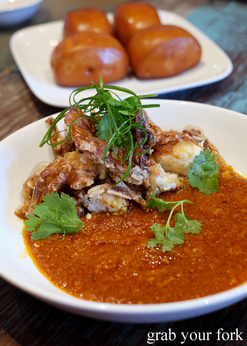 Singapore chilli soft shell crab with man tao at Yang and Co Castlecrag
