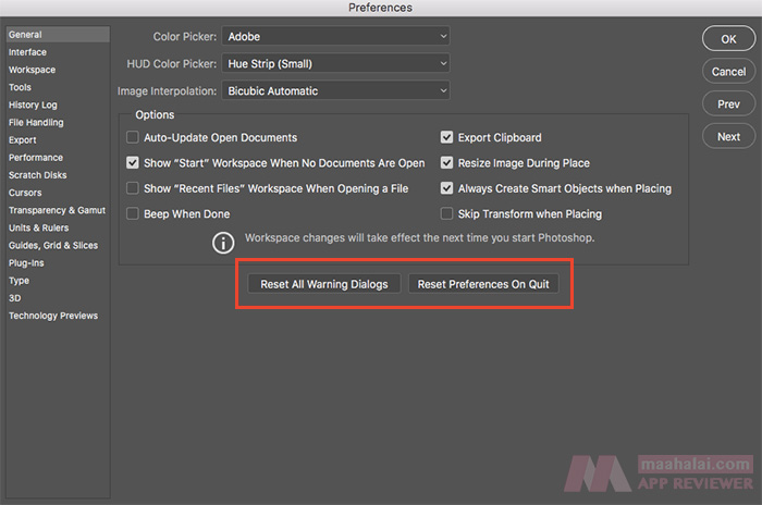 Photoshop reset all setting