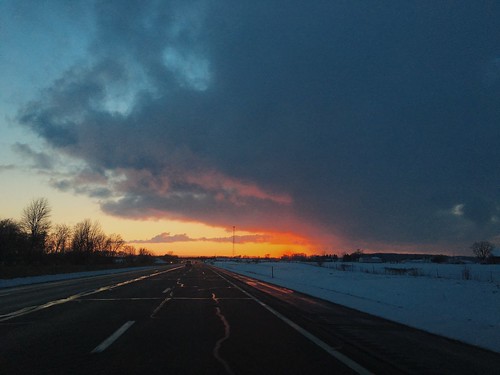 road sunset ohio snow landscape highway