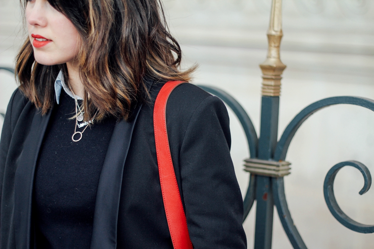jewelry details with red furla bag