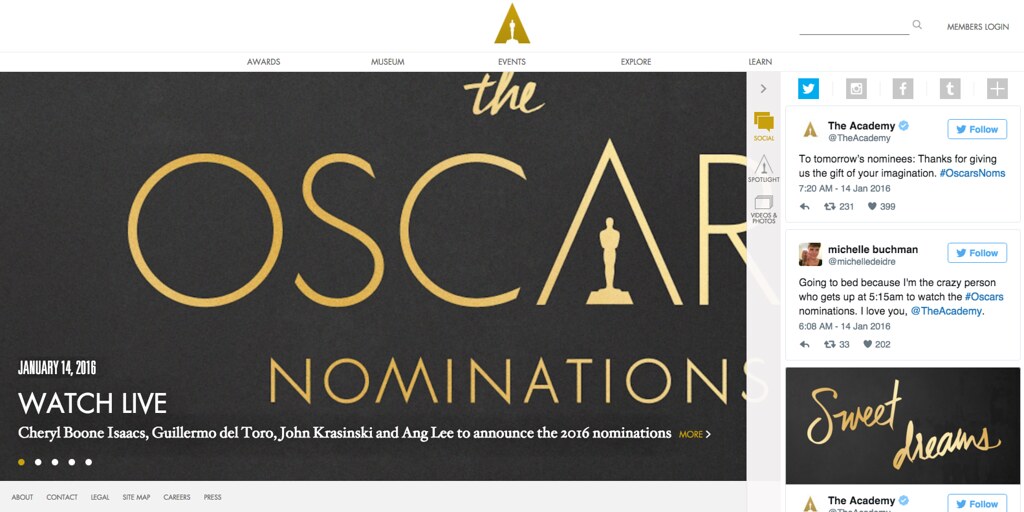 Web de los Oscars - mitad de enero 2016