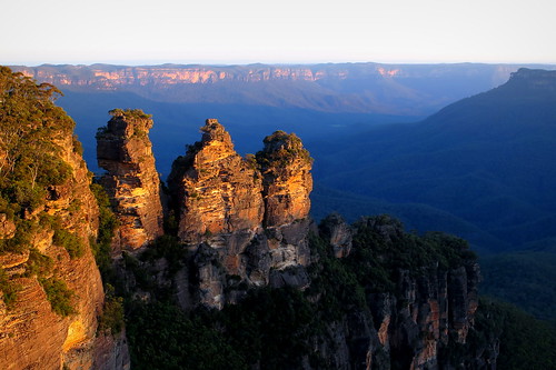 sunset cliff landscape evening scenery rocks sydney australia bluemountains threesisters katoomba peterch51