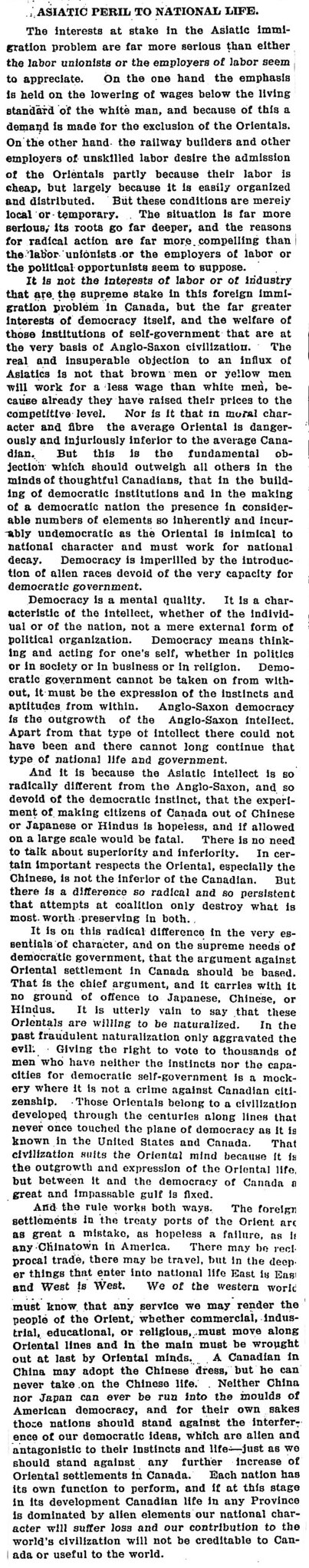 globe 1907-10-11 asiatic peril editorial