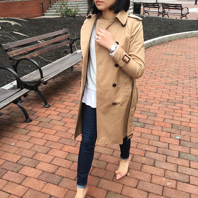 Ann Taylor Classic Long Trench Outfit