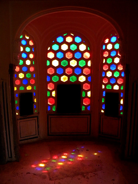 Backlit Stained Glass Windows in Jaipur's Palace of the Winds