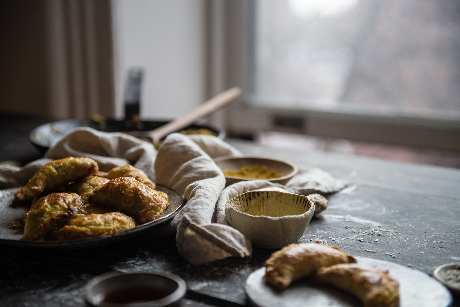 curry puffs | two red bowls