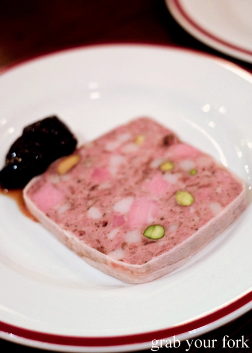 Pork and pistachio terrine at Restaurant Hubert by Dan Pepperell, Sydney