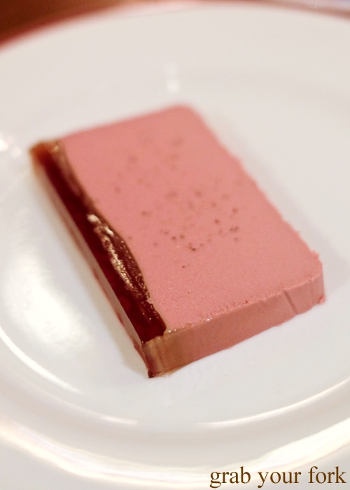 Duck liver parfait with maple syrup jelly at Restaurant Hubert by Dan Pepperell, Sydney