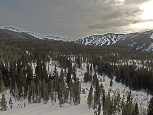 above park trees winter sunset snow ski mountains forest colorado aerial valley fraser