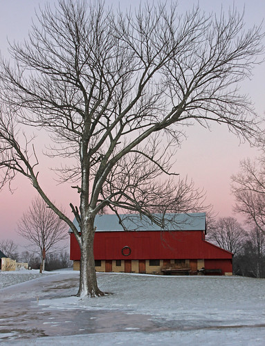 winter sunset ohio red cold barn dusk january wreath oxford
