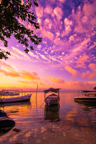 water sunrise mexico boat lagoon cancun