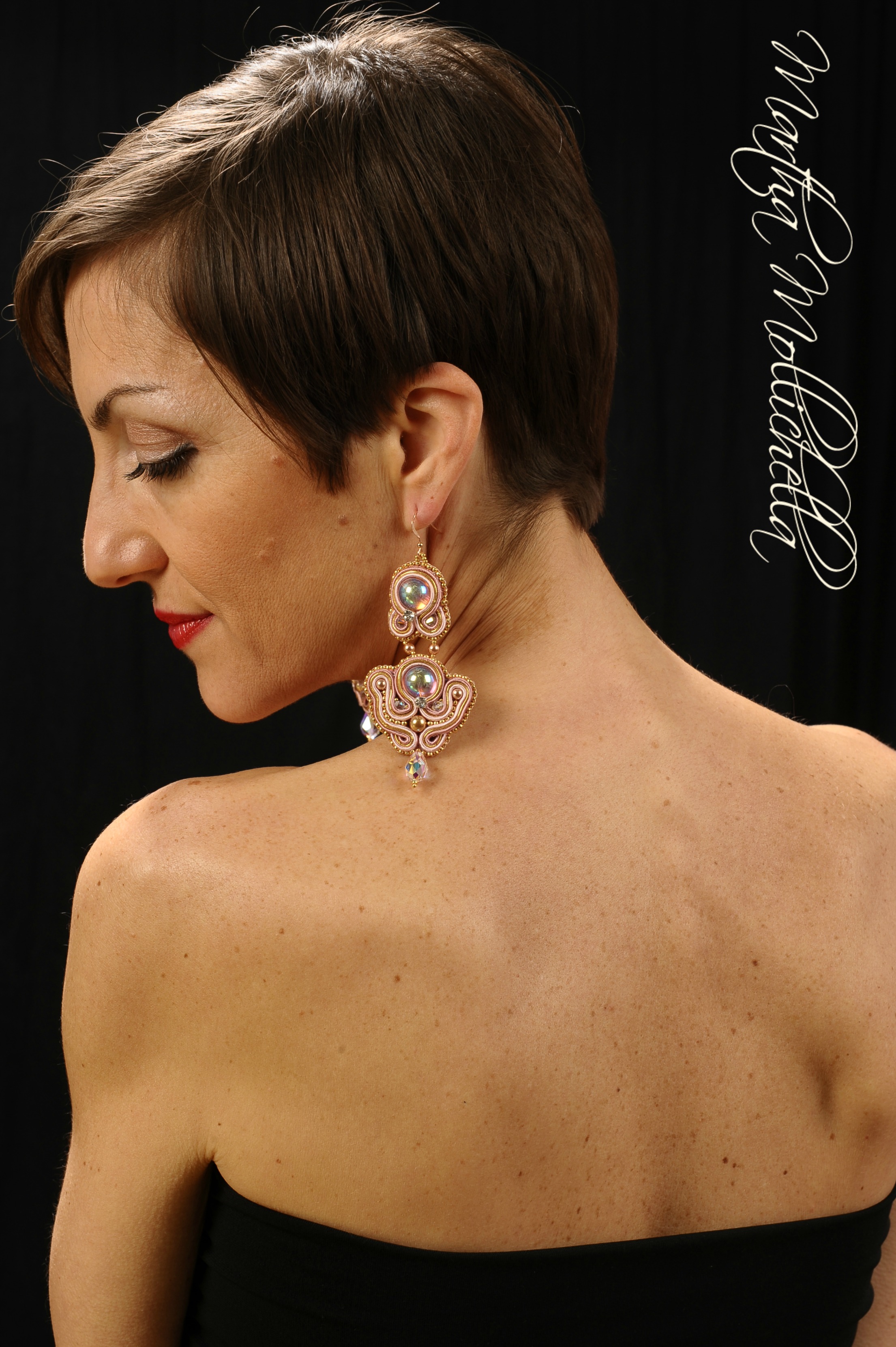 soutache earrings with swarovski crystal handmade in Italy by Martha Mollichella