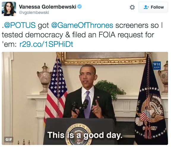Brave Journalist Officially Asks Obama To Share His Game of Thrones Screeners