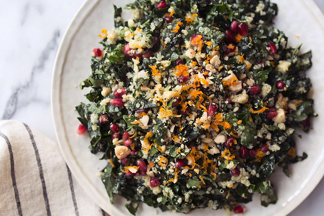 Kale and Quinoa Winter Chopped Salad with Pomegranate and Marcona Almonds
