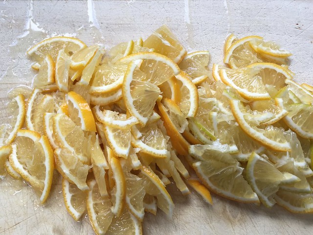 Sliced bergamot lemons for marmalade