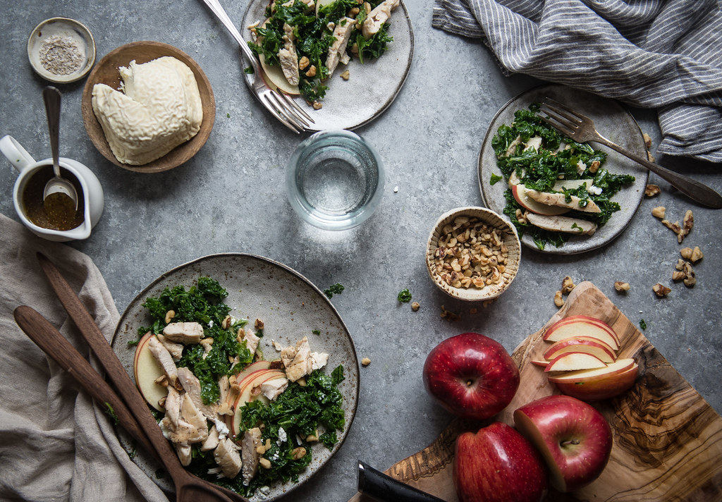 chicken & apple salad with honey mustard vinaigrette | two red bowls