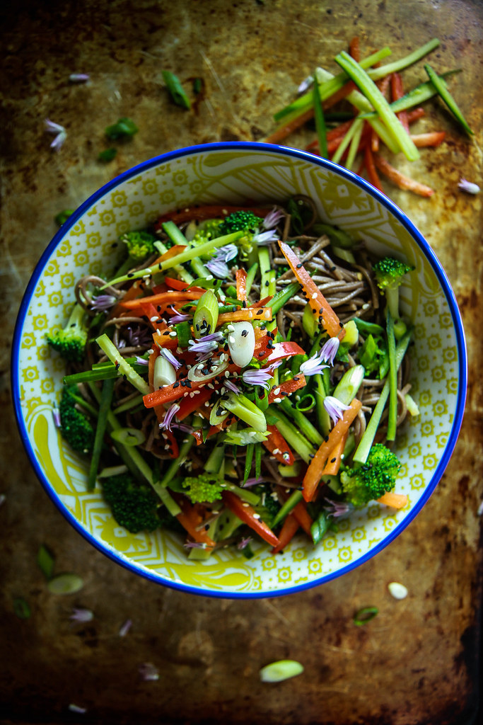 Buckwheat Soy and Sesame Noodle Bowl with Crunchy Vegetables- Vegan and GF from HeatherChristo.com