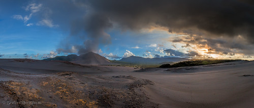 sunset panorama black volcano sand desert smoke ash sulphur tana vanuatu tanna 2015 newhebrides republicofvanuatu