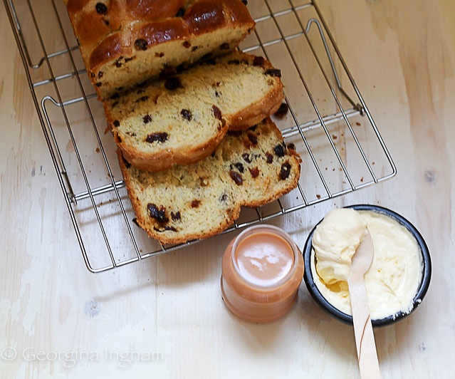 Georgina Ingham | Culinary Travels Photograph Saffron Hot Cross Bun Loaf with Blood Orange Curd and Clotted Cream
