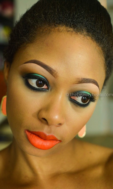 orange lipstick on dark skin, louisiana beauty blogger