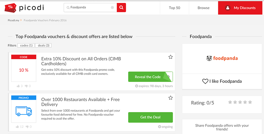 Foodpanda Online Food Delivery with Picodi.my Discount Codes