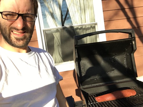 Grilling on Christmas Day in a T-shirt