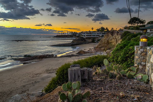 ocean california winter sunset cactus sky cliff seascape beach clouds geotagged evening sand nikon unitedstates palmtrees pacificocean palmtree hdr lagunabeach heislerpark diverscove nikond5300