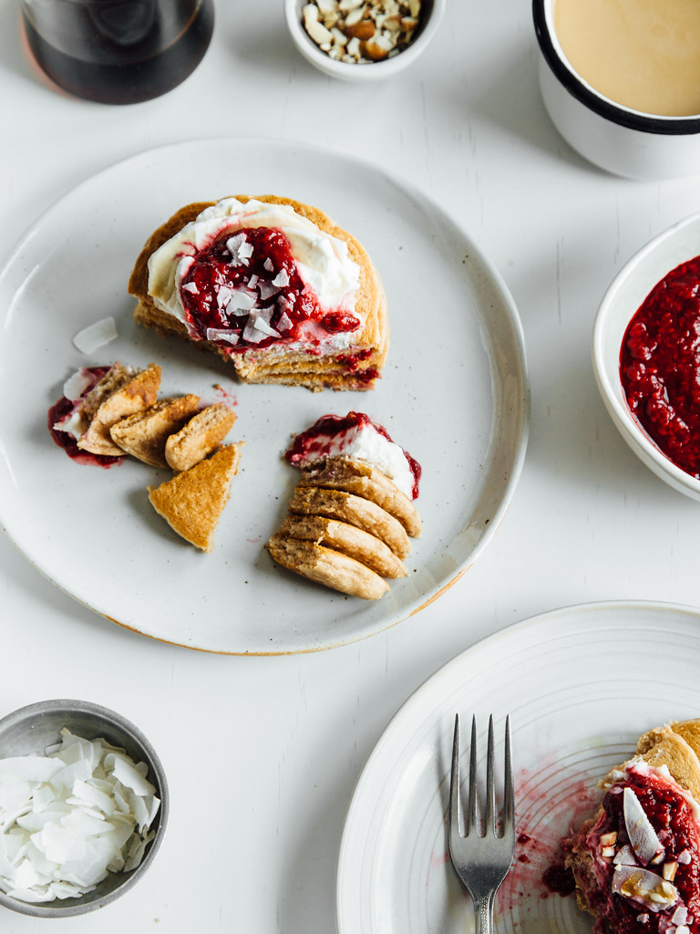 Coconut + chai spiced pancakes with raspberry compote | Oh, Ladycakes