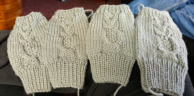 Owl fingerless mittens are multiplying