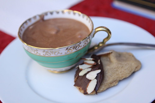 Chocolate Mousse and Brown Sugar Shortbread Cookie with Chocolate and Almonds