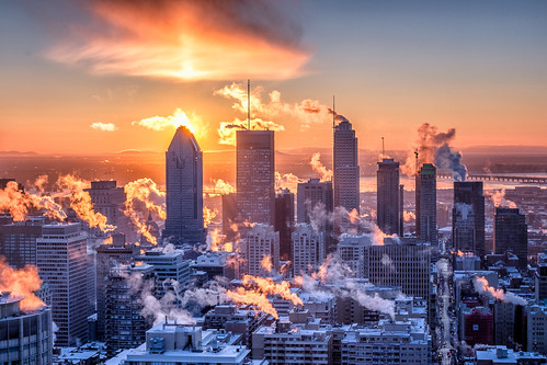 city morning winter sky cloud cold skyline dawn montreal fume