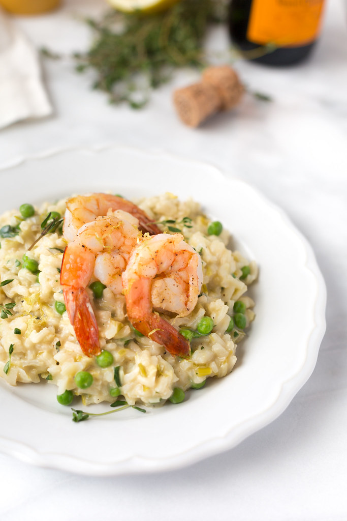 Champagne and Leek Risotto with Roasted Shrimp
