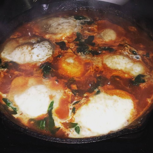 Shakshuka: well, this was good but not a home run. Recipe called for too much salt and too long a cook on the eggs, with predictable results. Still, the dish was tasty enough to make again, with some tweaks. #yum #shakshuka