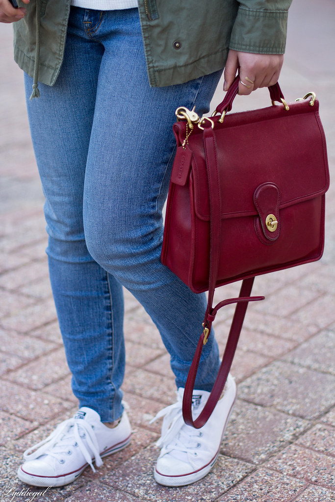 field jacket, jeans, converse sneakers, red coach bag-7.jpg