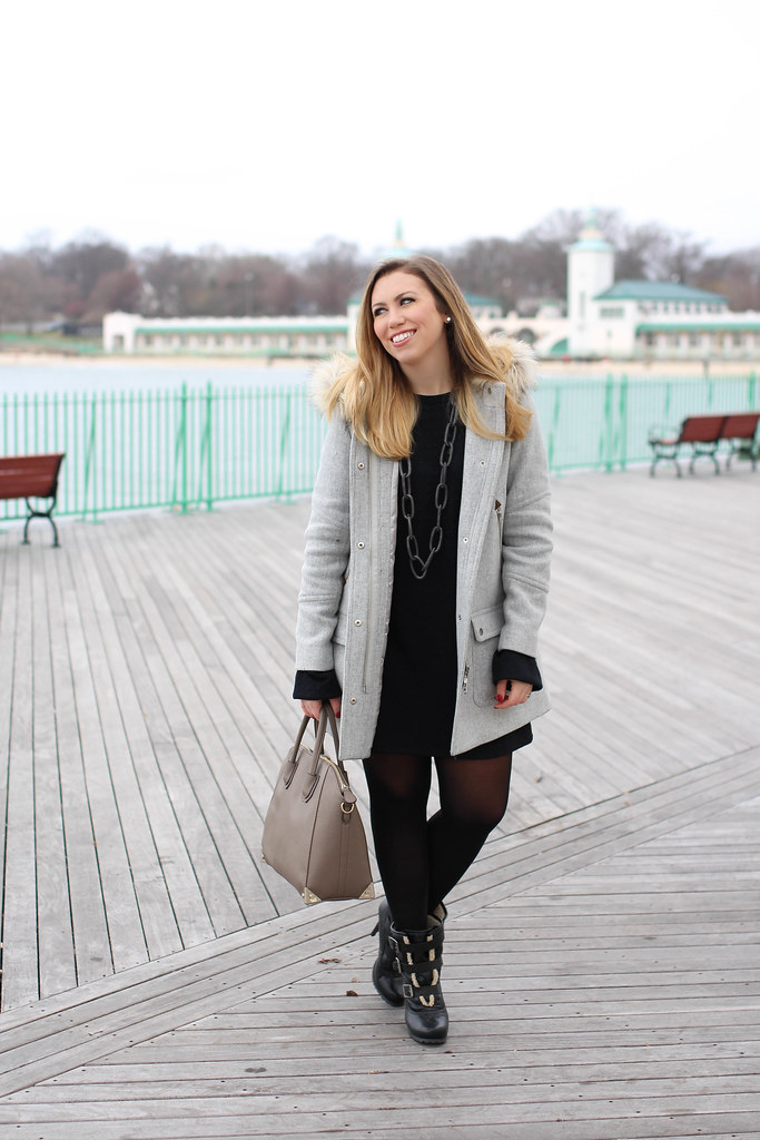 Back in Black | Sweater Dress and J.Crew Chataeu Parka