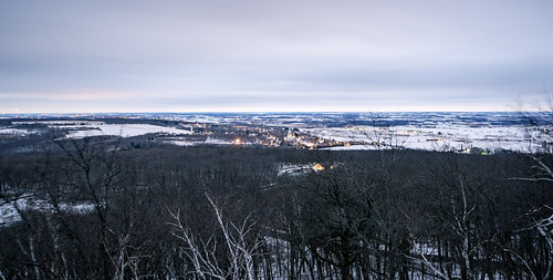 longexposure morning trees winter sky snow wisconsin clouds forest sunrise buildings landscape lights early town us unitedstates cloudy horizon gray overcast hills fields roads overlook bluemounds bluemoundstatepark