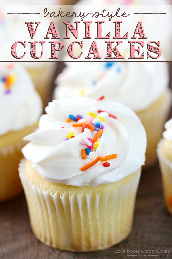 Bakery-Style Vanilla Cupcakes with rainbow sprinkles.