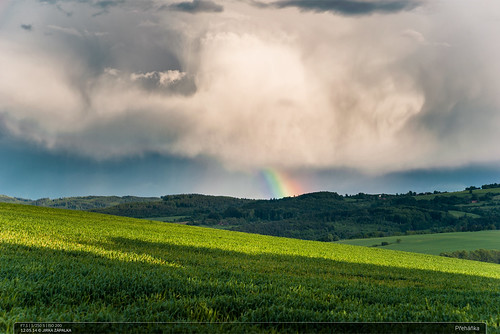 field grass clouds landscape rainbow village czech meadow luzkovice