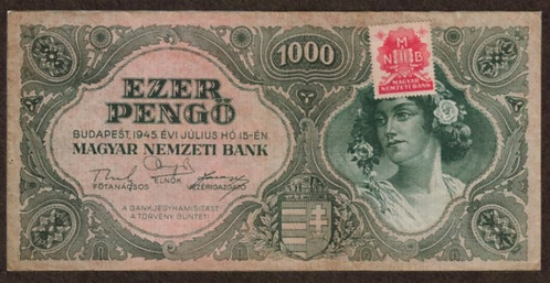 Stamped Hungarian banknote