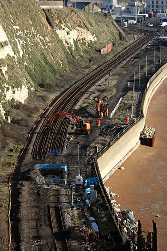 The ongoing repairs to the sea wall at Shakespeare Beach, Dover